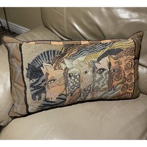 Vtg. Laurel Burch Moroccan Mares Tapestry Throw Pillow Horses 12" x 24" Lodge